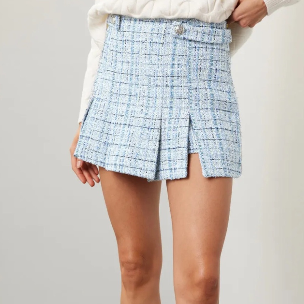 Maje Light Blue Plaid Mini Skirt